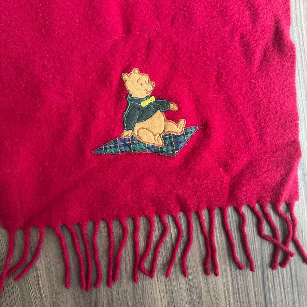 Vintage Donaldson Walt Disney Co. Winnie The Pooh Embroidered Wool Scarf Red